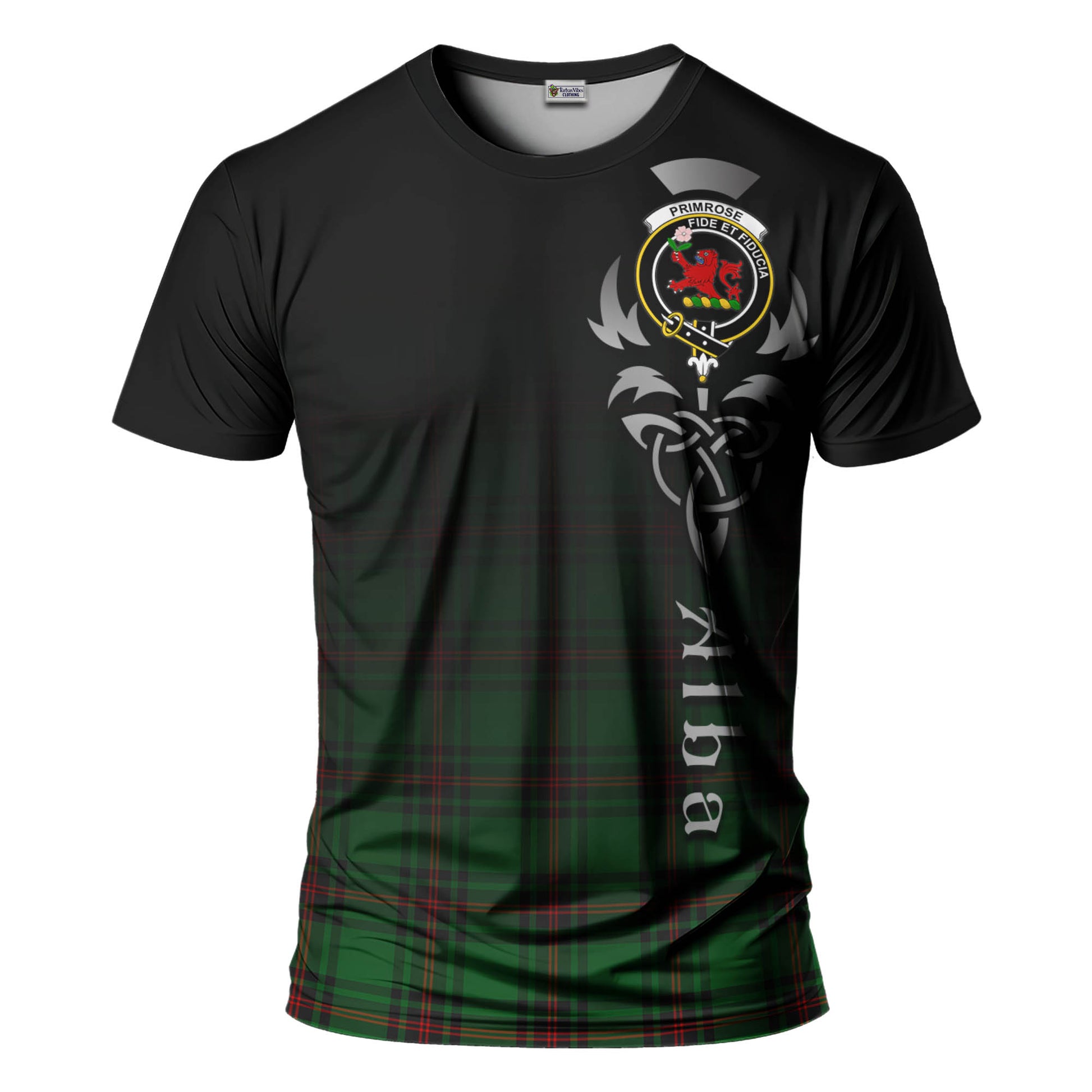 Tartan Vibes Clothing Primrose Tartan T-Shirt Featuring Alba Gu Brath Family Crest Celtic Inspired