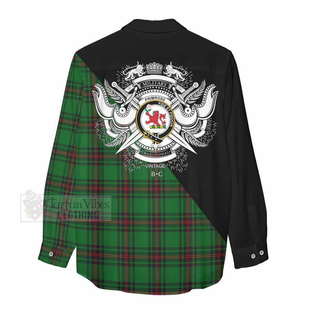 Tartan Vibes Clothing Primrose Tartan Women's Casual Shirt with Family Crest and Military Logo Style