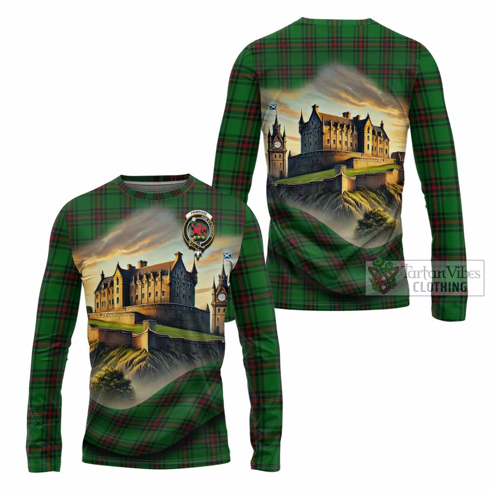 Tartan Vibes Clothing Primrose Tartan Family Crest Long Sleeve T-Shirt with Scottish Ancient Castle Style