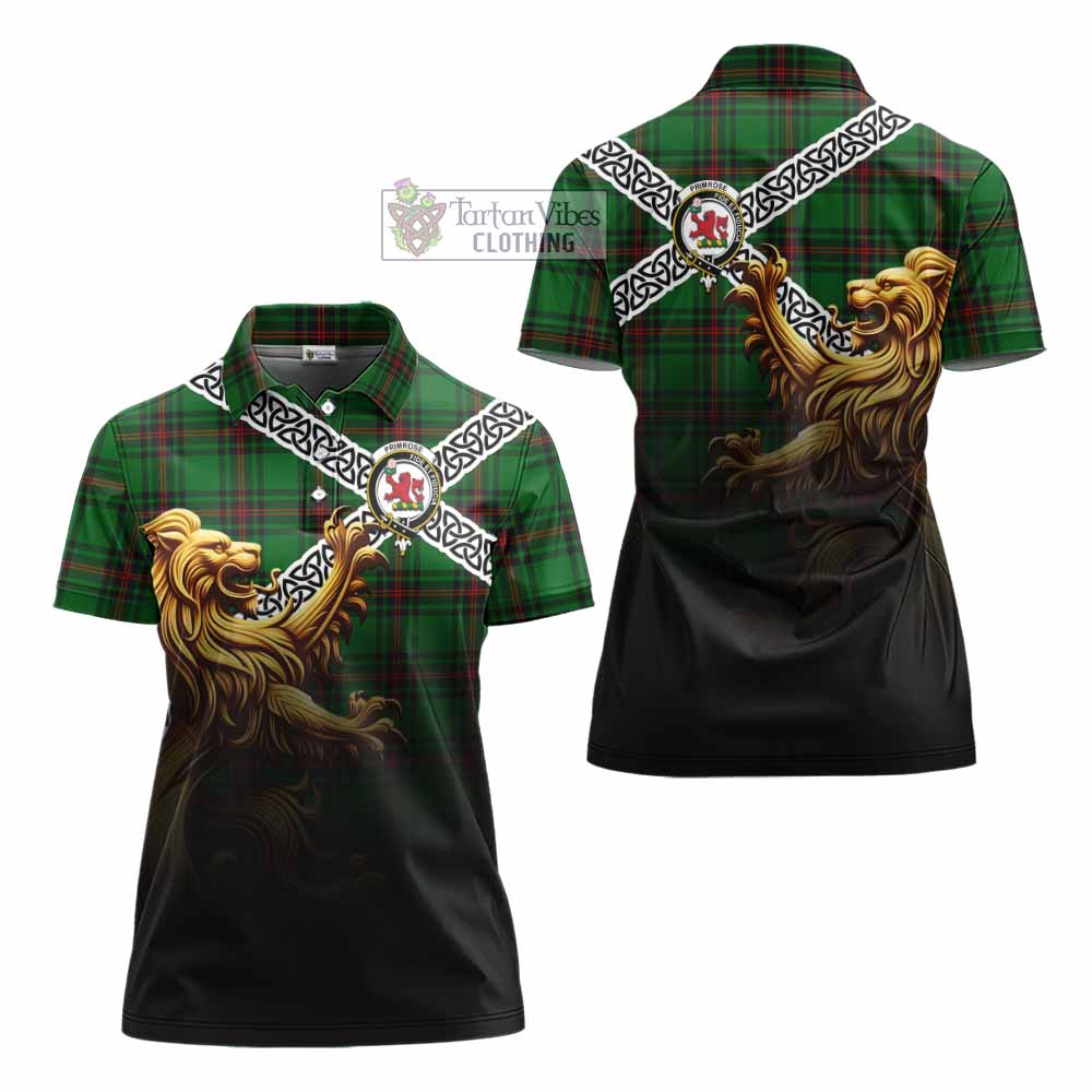 Tartan Vibes Clothing Primrose Crest Tartan Women's Polo Shirt with Golden Lion Emblem Celtic Style