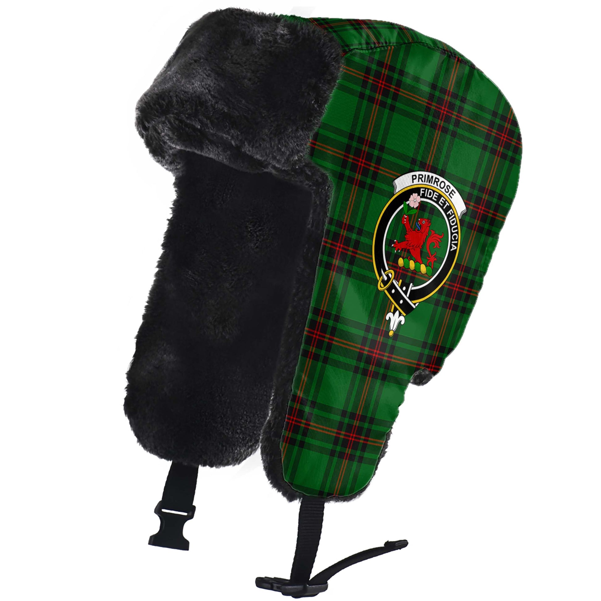 Primrose Tartan Winter Trapper Hat with Family Crest - Tartanvibesclothing