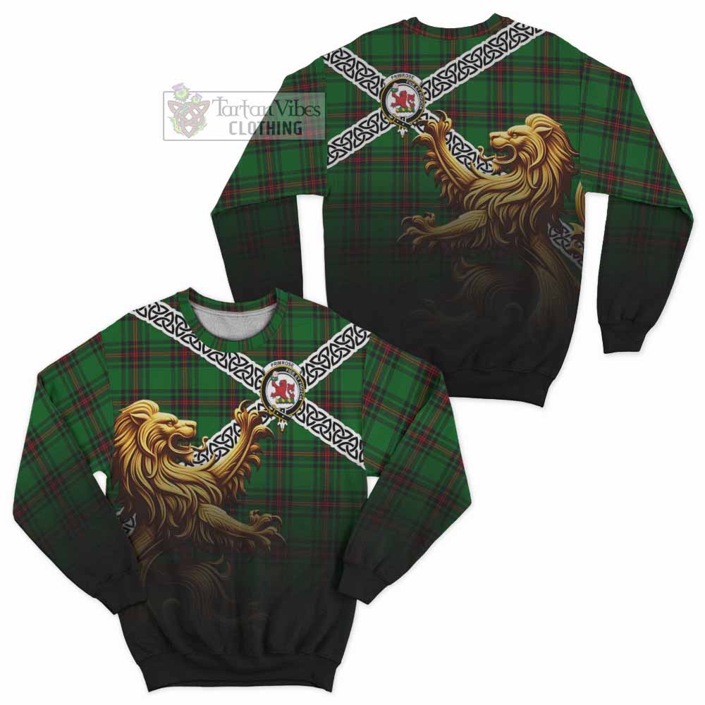 Tartan Vibes Clothing Primrose Crest Tartan Sweatshirt with Golden Lion Emblem Celtic Style