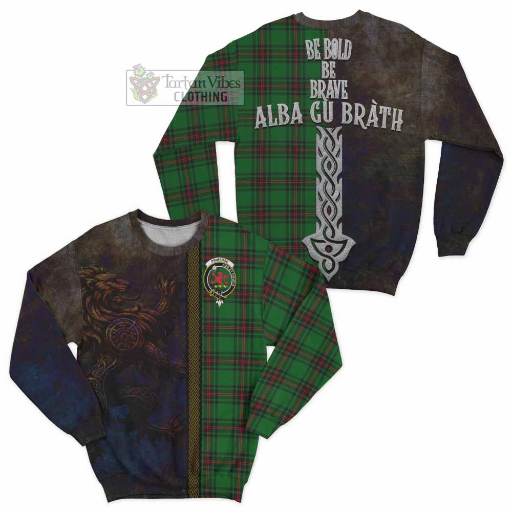 Tartan Vibes Clothing Primrose Tartan Family Crest Sweatshirt Alba Gu Brath Be Brave Lion Ancient Style