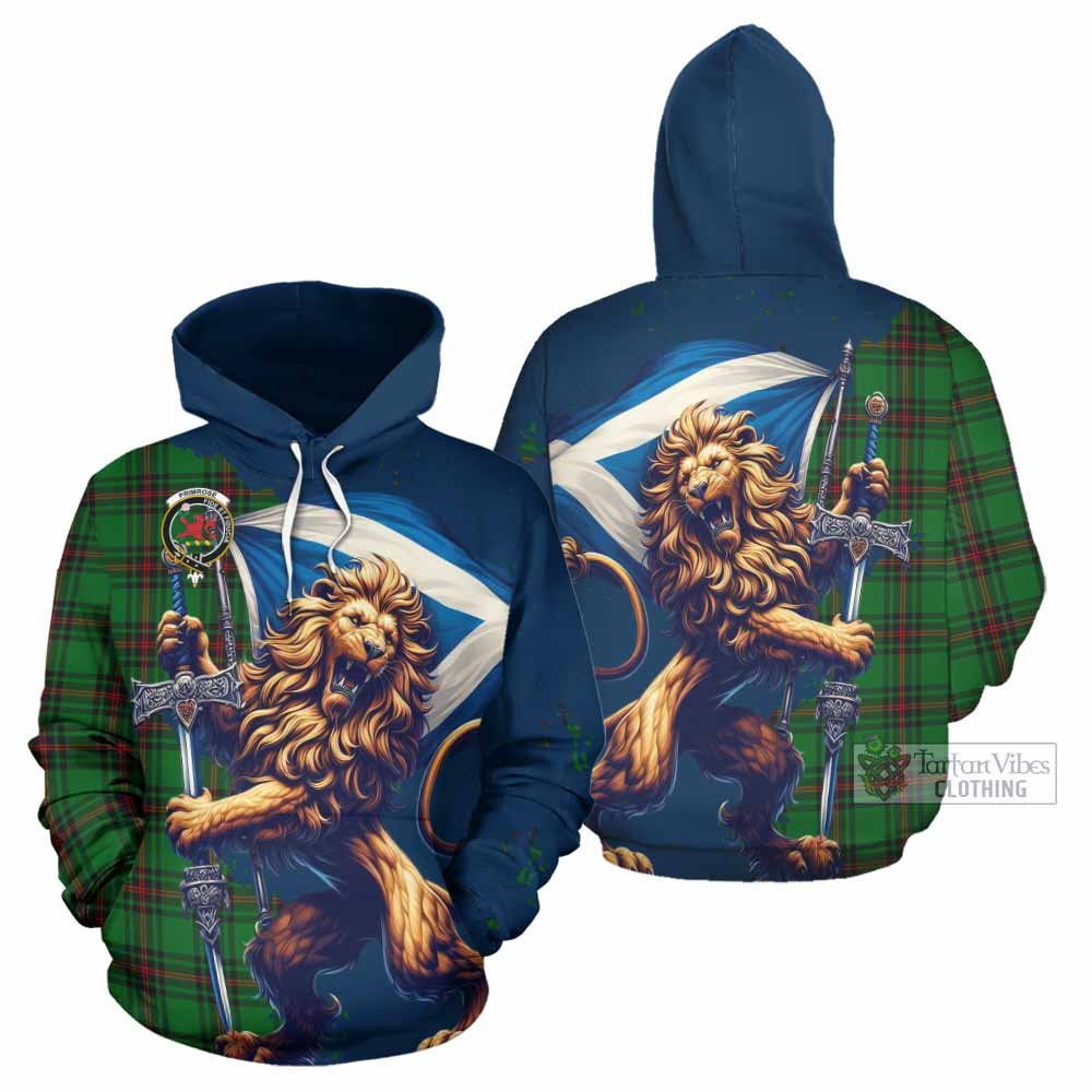 Primrose Tartan Family Crest Hoodie with Scottish Majestic Lion