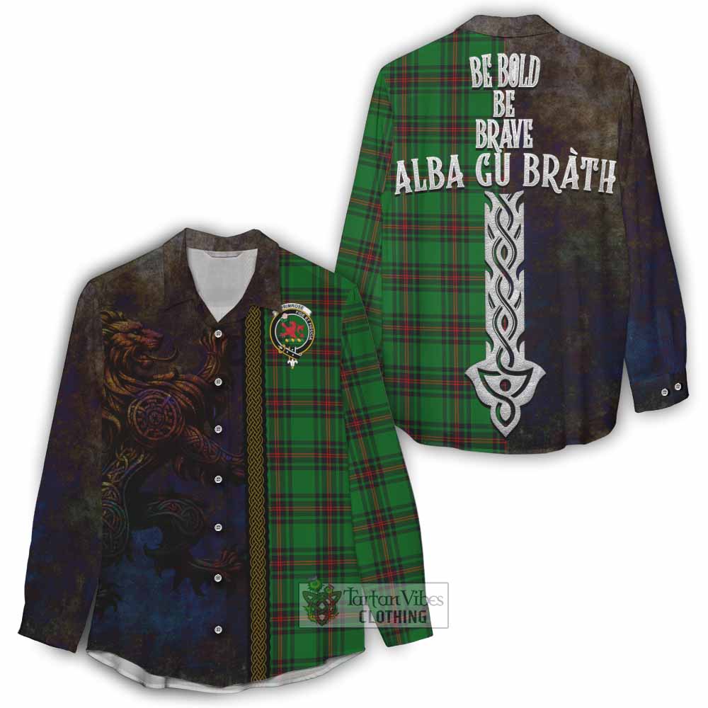 Tartan Vibes Clothing Primrose Tartan Family Crest Women's Casual Shirt Alba Gu Brath Be Brave Lion Ancient Style