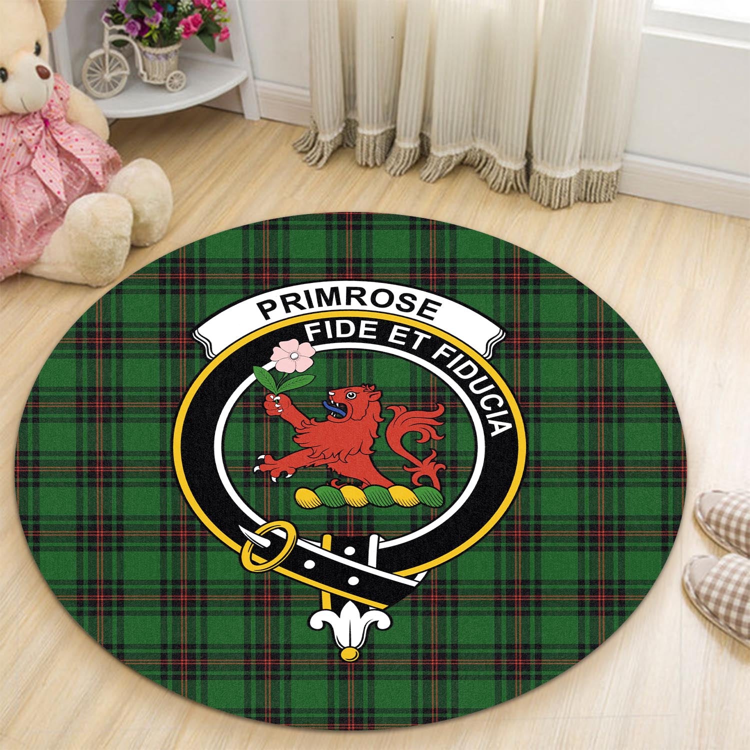 primrose-tartan-round-rug-with-family-crest