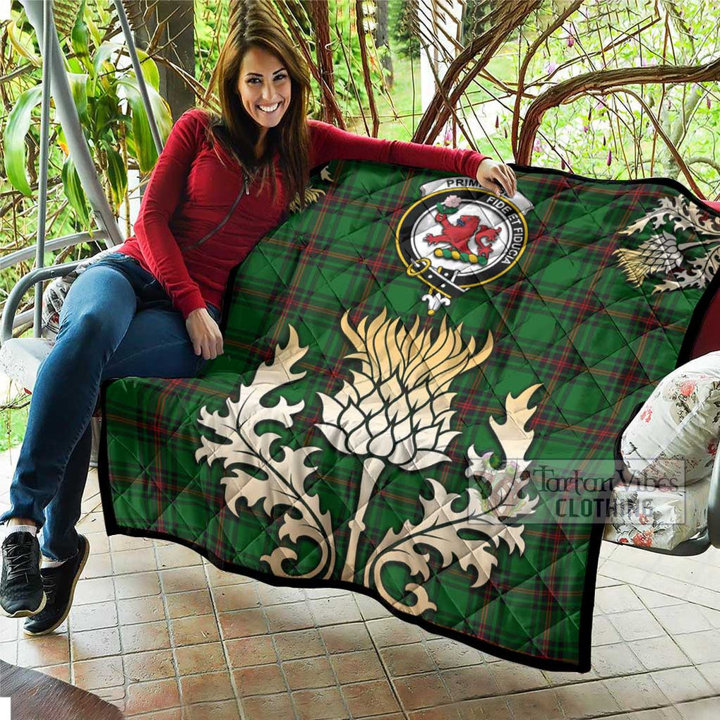 Tartan Vibes Clothing Primrose Tartan Quilt with Family Crest and Golden Thistle Style