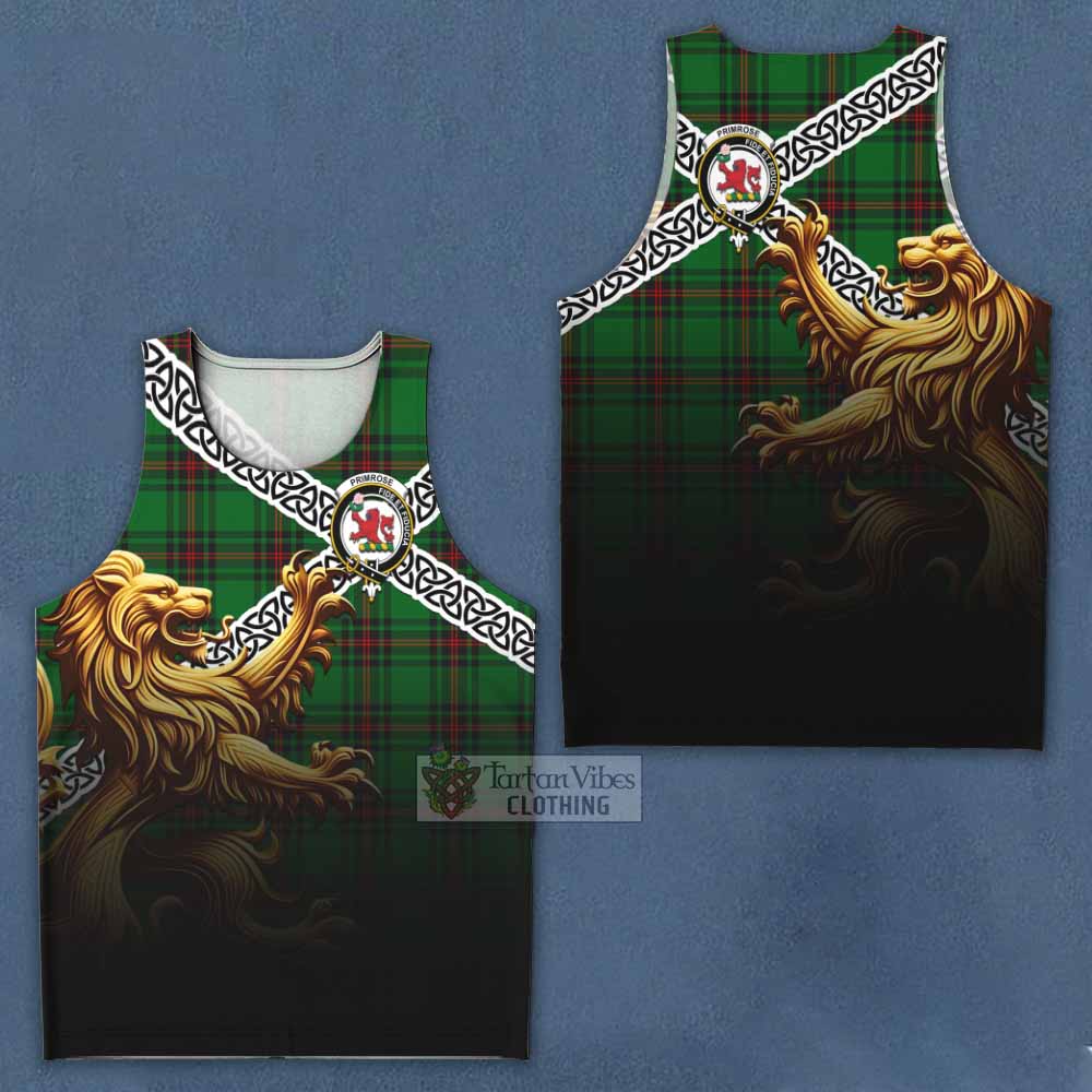 Tartan Vibes Clothing Primrose Crest Tartan Men's Tank Top with Golden Lion Emblem Celtic Style