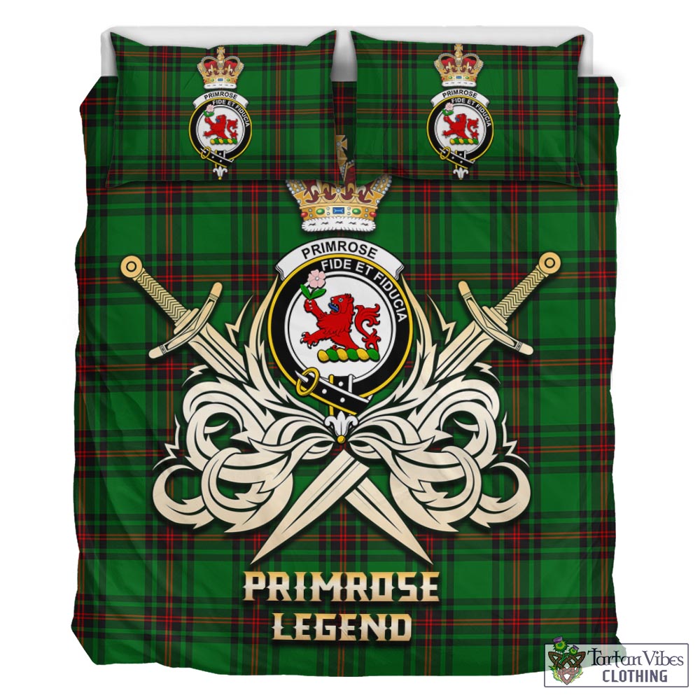 Tartan Vibes Clothing Primrose Tartan Bedding Set with Clan Crest and the Golden Sword of Courageous Legacy