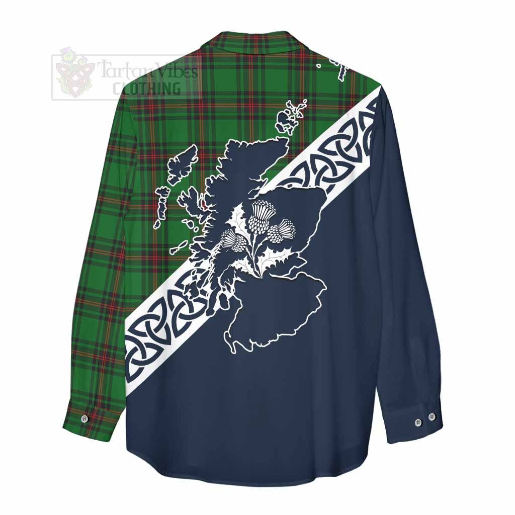 Tartan Vibes Clothing Primrose Tartan Women's Casual Shirt Featuring Thistle and Scotland Map