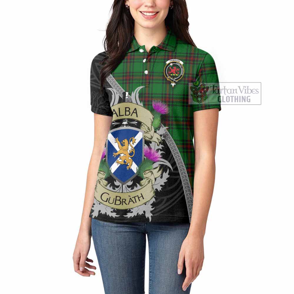 Tartan Vibes Clothing Primrose Tartan Family Crest Women's Polo Shirt Lion Rampant Royal Thistle Shield Celtic Inspired
