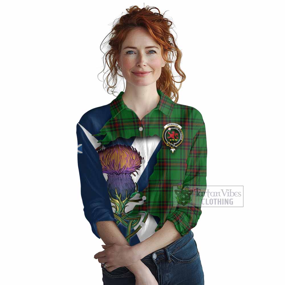 Tartan Vibes Clothing Primrose Tartan Family Crest Women's Casual Shirt Scottish Thistle Celtic Inspired