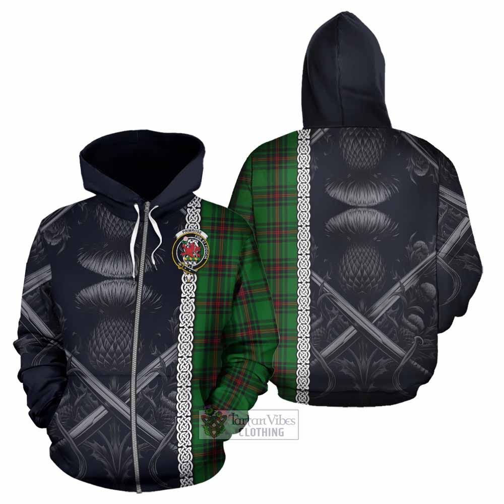 Tartan Vibes Clothing Primrose Tartan Hoodie with Family Crest Cross Sword Thistle Celtic Vibes