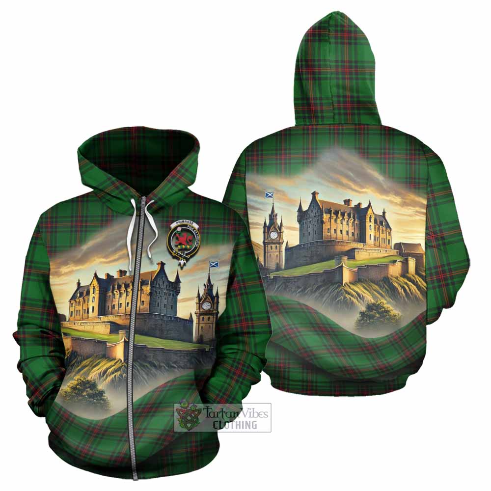 Tartan Vibes Clothing Primrose Tartan Family Crest Hoodie with Scottish Ancient Castle Style