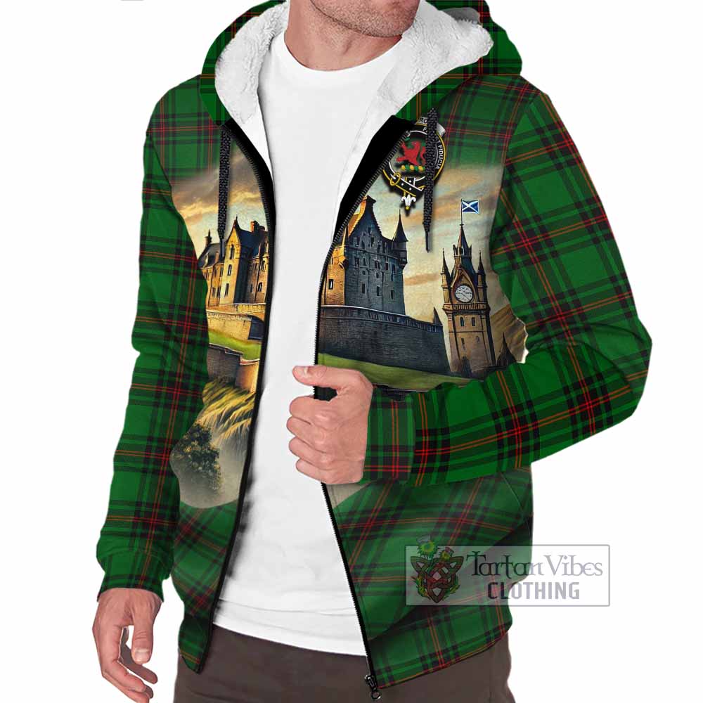 Tartan Vibes Clothing Primrose Tartan Family Crest Sherpa Hoodie with Scottish Ancient Castle Style