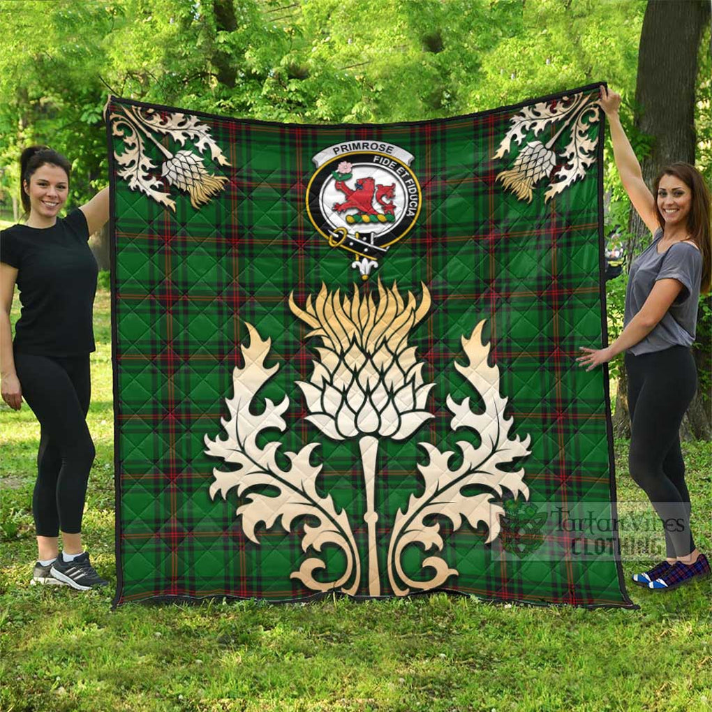 Tartan Vibes Clothing Primrose Tartan Quilt with Family Crest and Golden Thistle Style