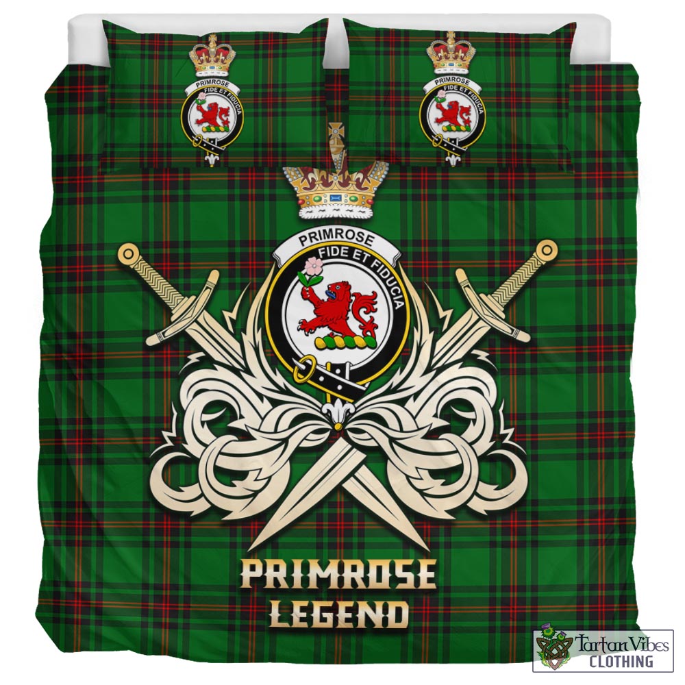 Tartan Vibes Clothing Primrose Tartan Bedding Set with Clan Crest and the Golden Sword of Courageous Legacy