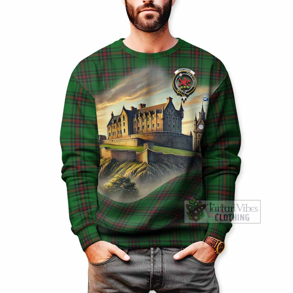 Tartan Vibes Clothing Primrose Tartan Family Crest Sweatshirt with Scottish Ancient Castle Style