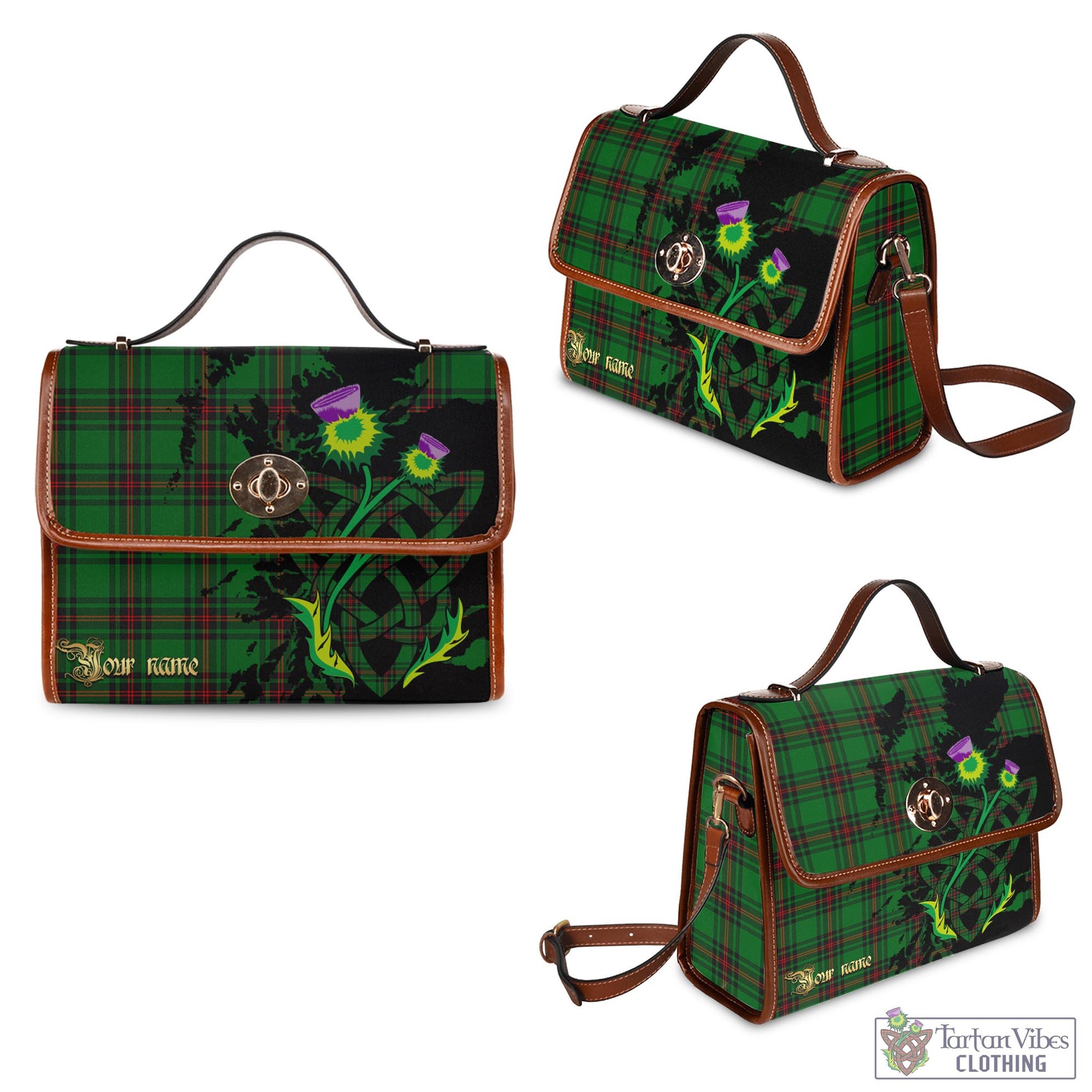 Tartan Vibes Clothing Primrose Tartan Waterproof Canvas Bag with Scotland Map and Thistle Celtic Accents