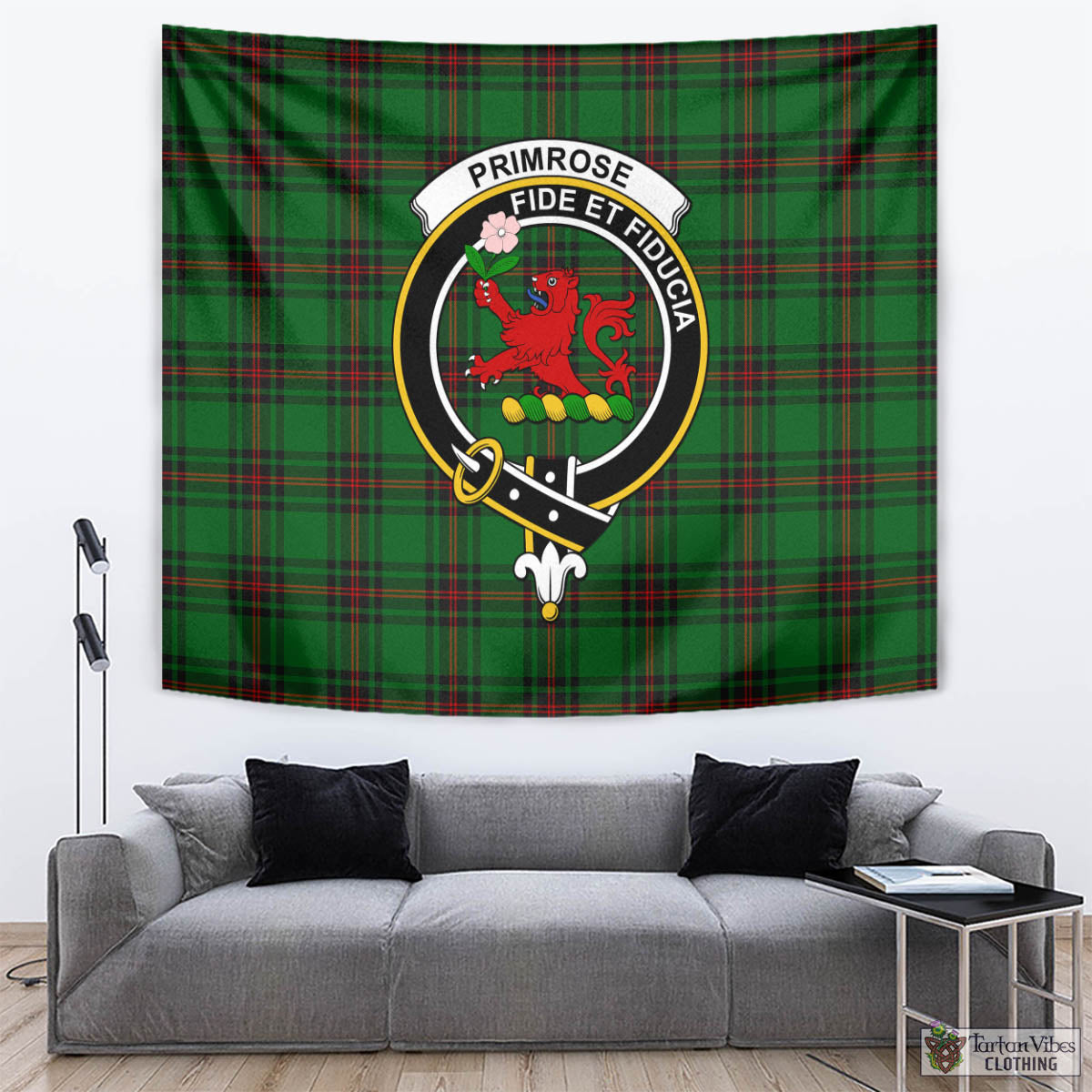 Tartan Vibes Clothing Primrose Tartan Tapestry Wall Hanging and Home Decor for Room with Family Crest