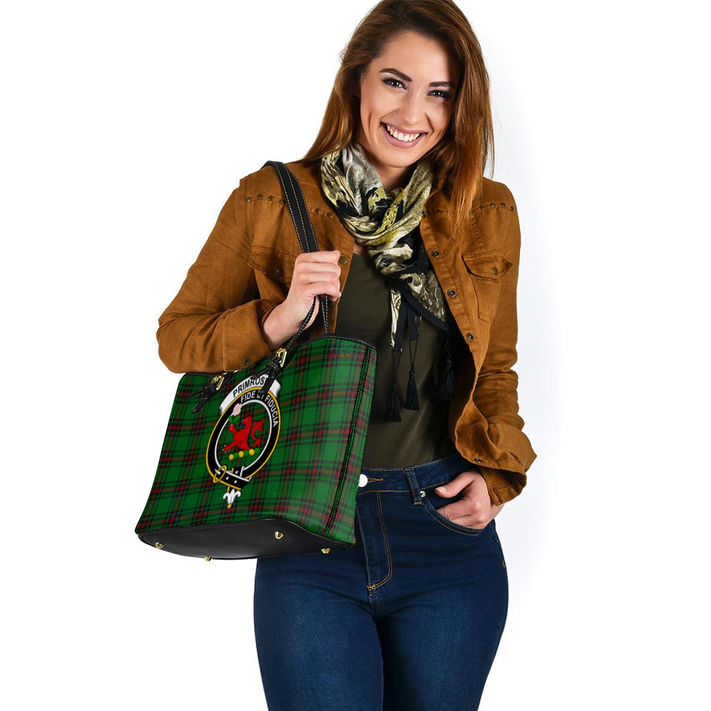 Primrose Tartan Leather Tote Bag with Family Crest - Tartan Vibes Clothing