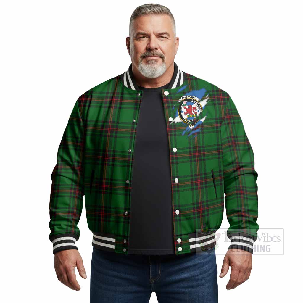 Primrose Clan Crest In Me Tartan Baseball Jacket Scotland Flag Style