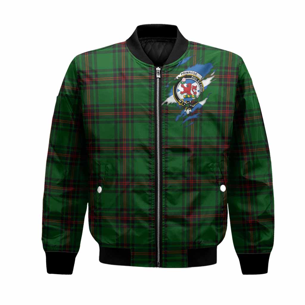Primrose Clan Crest In Me Tartan Bomber Jacket Scotland Flag Style