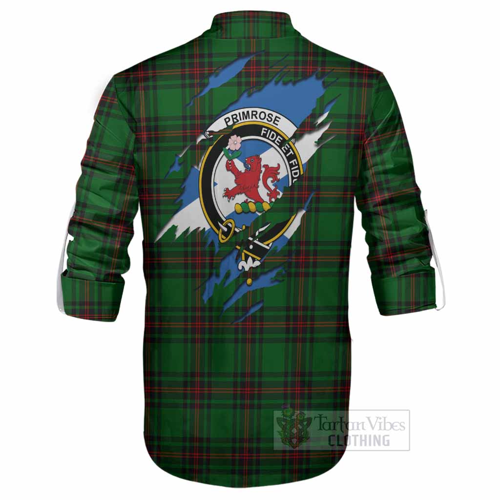 Primrose Clan Crest In Me Tartan Ghillie Shirt Scotland Flag Style