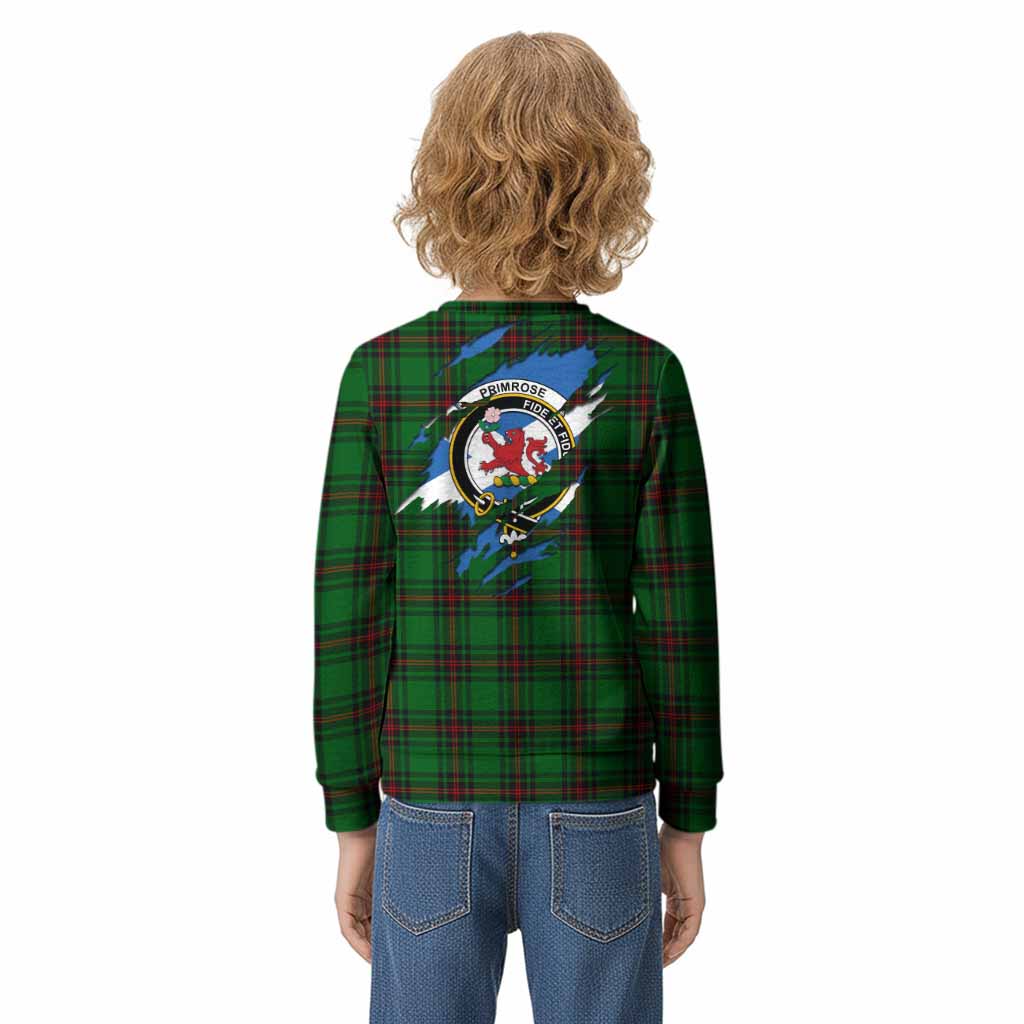 Primrose Clan Crest In Me Tartan Kid Knitted Sweatshirt Scotland Flag Style