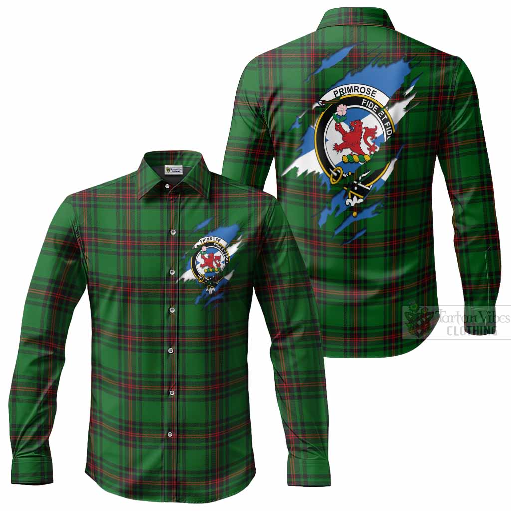 Primrose Clan Crest In Me Tartan Long Sleeve Button Shirts Scotland Flag Style