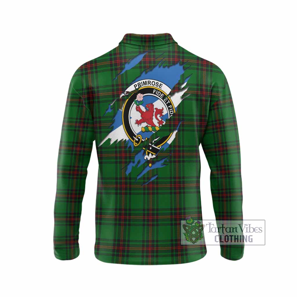 Primrose Clan Crest In Me Tartan Long Sleeve Polo Shirt Scotland Flag Style