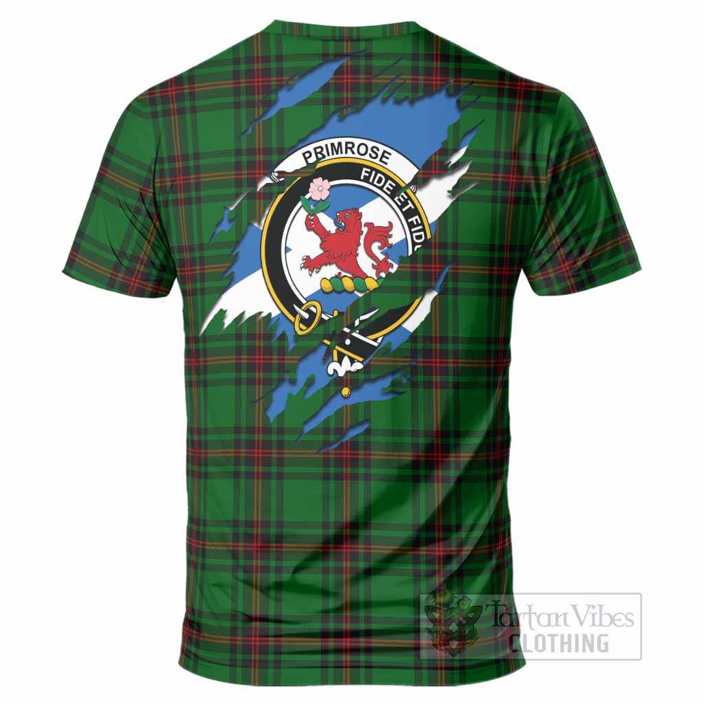 Primrose Clan Crest In Me Tartan T-Shirt Scotland Flag Style
