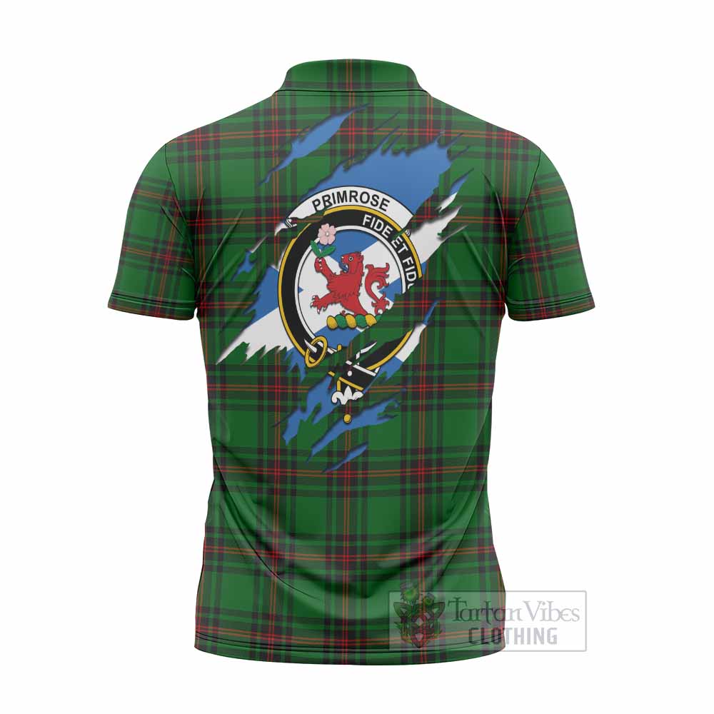 Primrose Clan Crest In Me Tartan Zipper Polo Shirt Scotland Flag Style