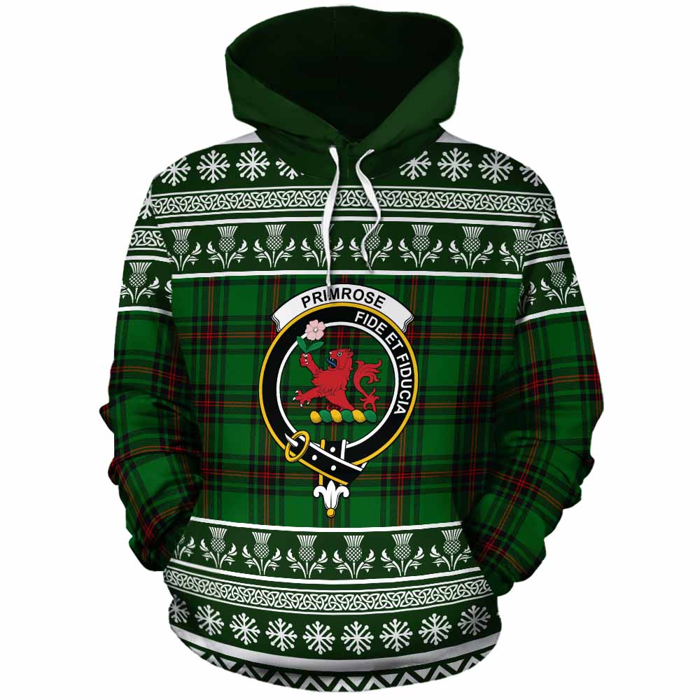 Primrose Clan Tartan Christmas Cotton Hoodie with Family Crest - Tartan Vibes Clothing