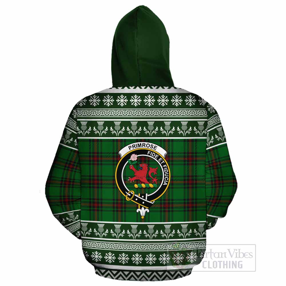 Primrose Clan Tartan Christmas Cotton Hoodie with Family Crest - Tartan Vibes Clothing