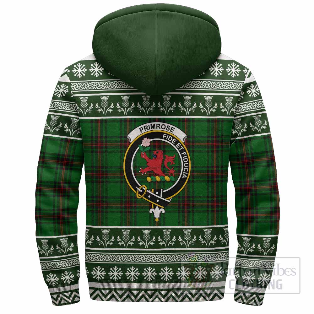 Primrose Clan Tartan Christmas Fleece Hoodie with Family Crest - Tartan Vibes Clothing