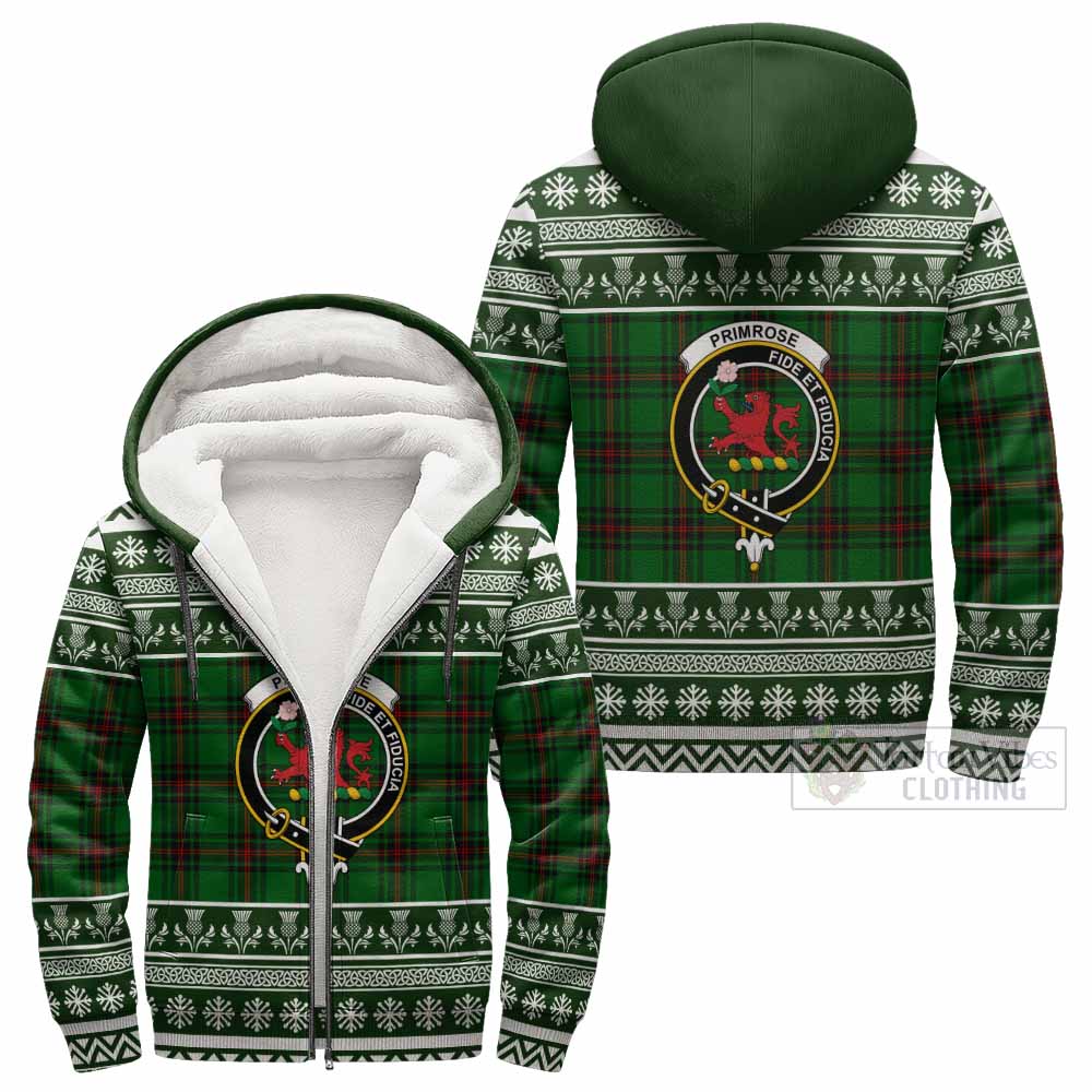 Primrose Clan Tartan Christmas Fleece Hoodie with Family Crest - Tartan Vibes Clothing