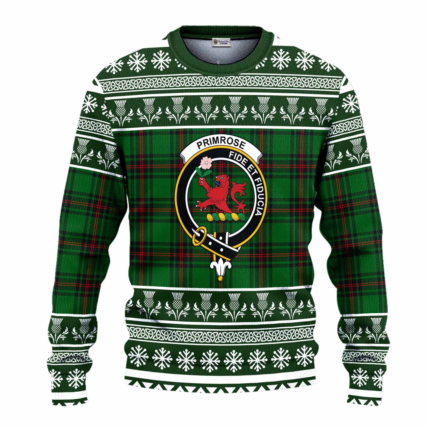 Primrose Clan Tartan Christmas Ugly Sweater with Family Crest - Tartan Vibes Clothing