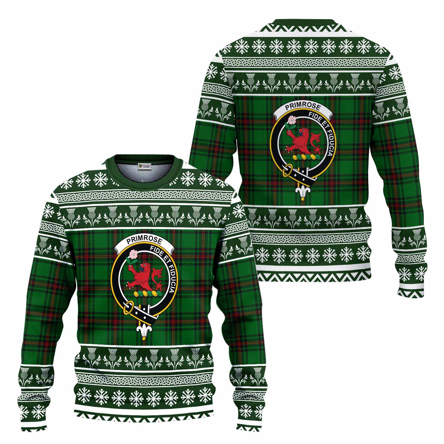 Primrose Clan Tartan Christmas Ugly Sweater with Family Crest - Tartan Vibes Clothing