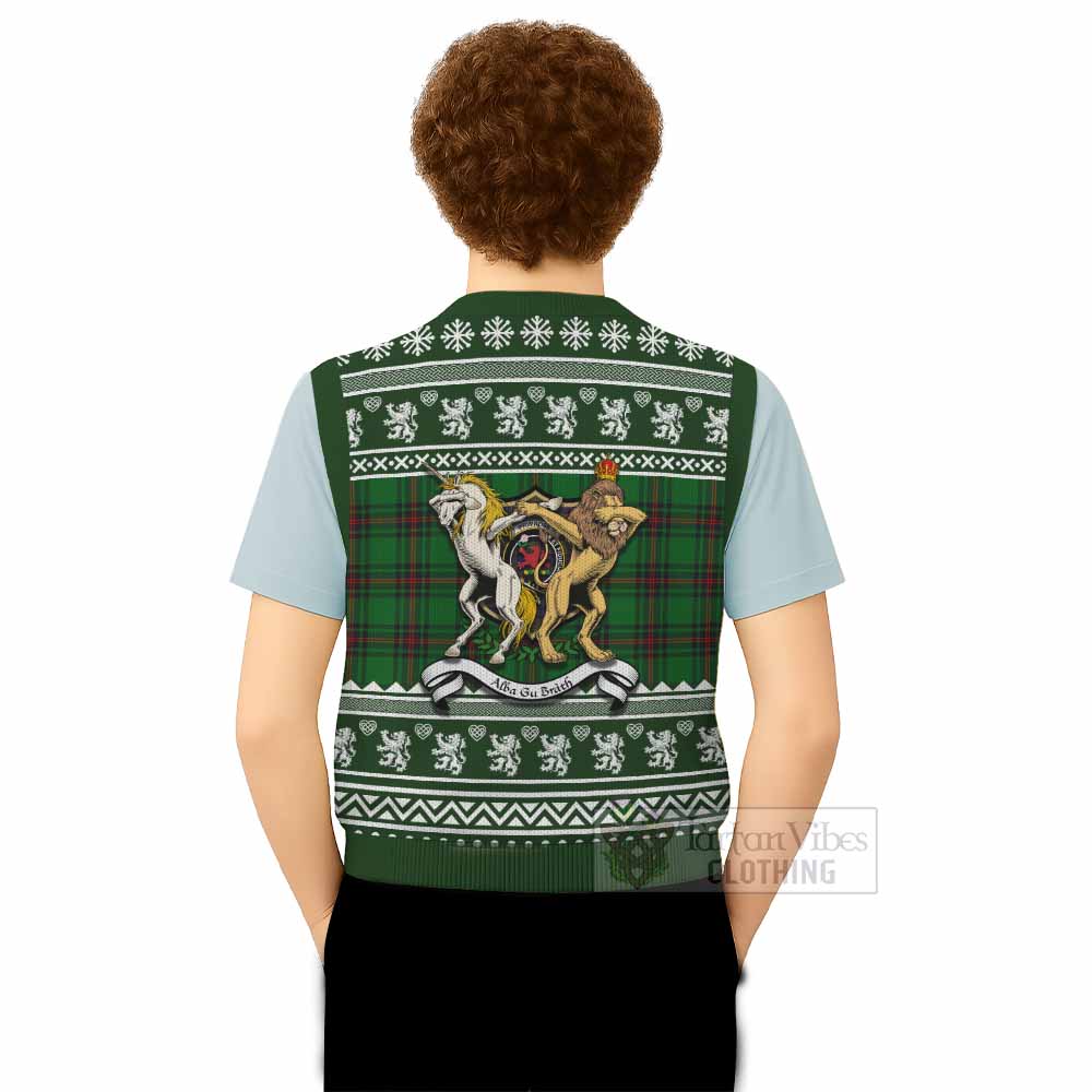 Primrose Clan Tartan Crest Christmas Knitted V-Neck Vest Coat of Arms Funny Style - Tartan Vibes Clothing