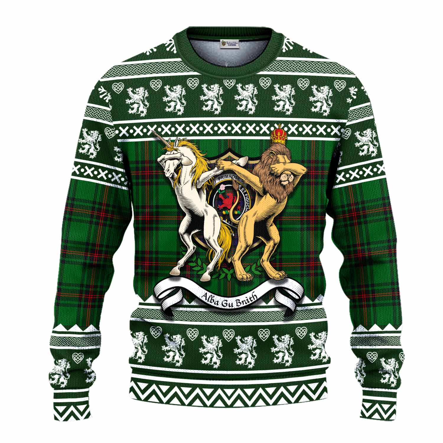 Primrose Clan Tartan Crest Christmas Ugly Sweater Coat of Arms Funny Style - Tartan Vibes Clothing