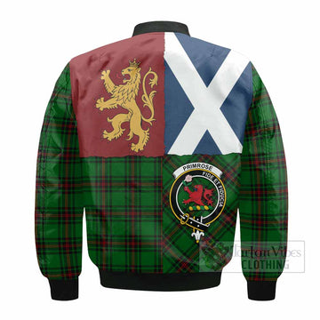 Primrose Crest Tartan Bomber Jacket with Lion Rampant Saltire Style