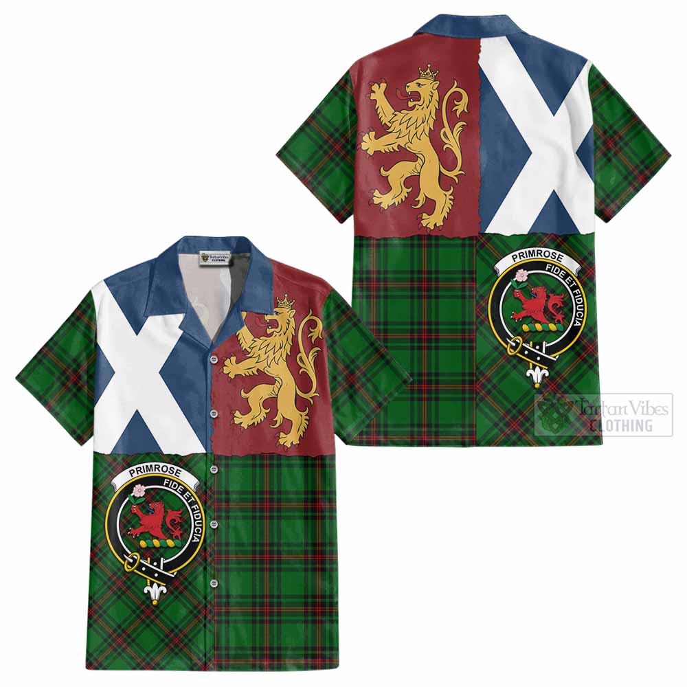 Primrose Crest Tartan Cotton Hawaiian Shirt with Lion Rampant Saltire Style - Tartan Vibes Clothing
