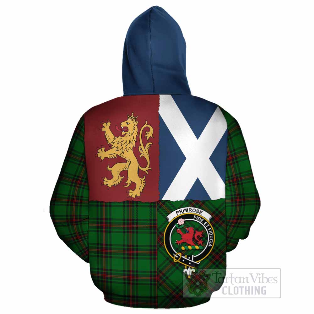 Primrose Crest Tartan Cotton Hoodie with Lion Rampant Saltire Style - Tartan Vibes Clothing