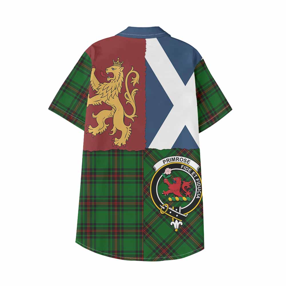 Primrose Crest Tartan Kid Hawaiian Shirt with Lion Rampant Saltire Style - Tartan Vibes Clothing
