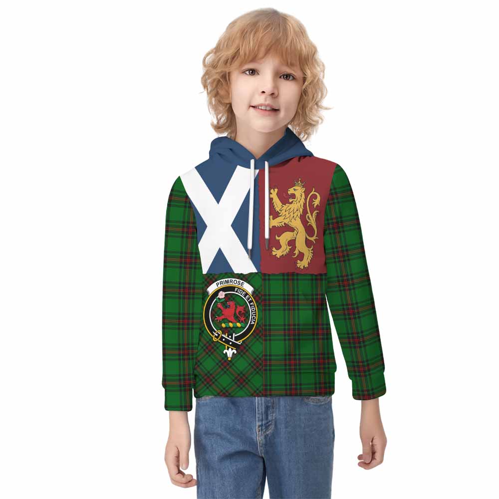 Primrose Crest Tartan Kid Hoodie with Lion Rampant Saltire Style - Tartan Vibes Clothing
