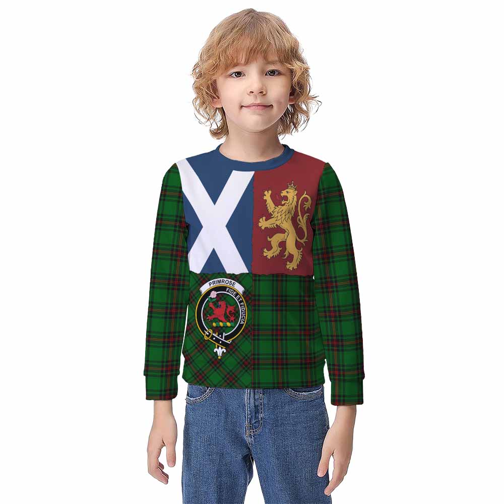 Primrose Crest Tartan Kid Knitted Sweatshirt with Lion Rampant Saltire Style - Tartan Vibes Clothing