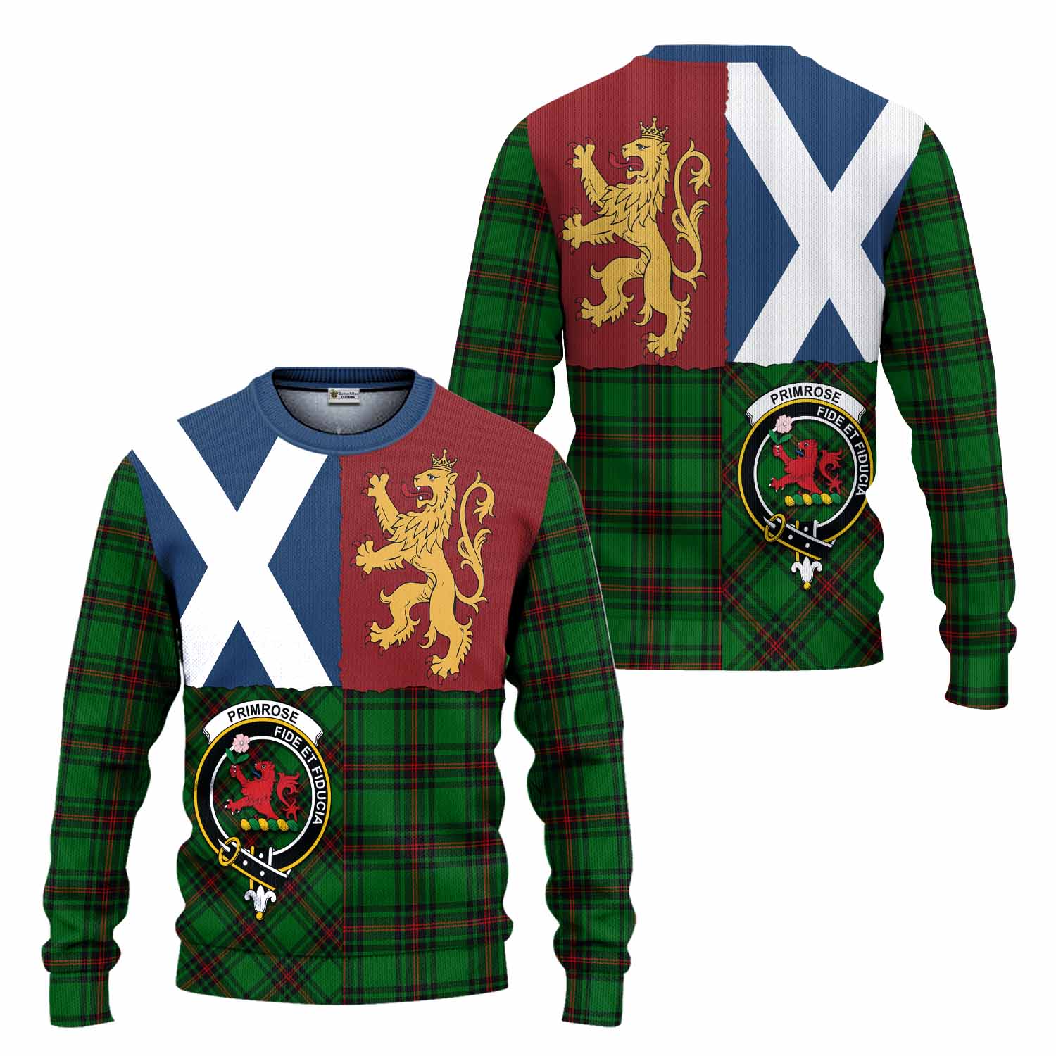 Primrose Crest Tartan Knitted Sweater with Lion Rampant Saltire Style