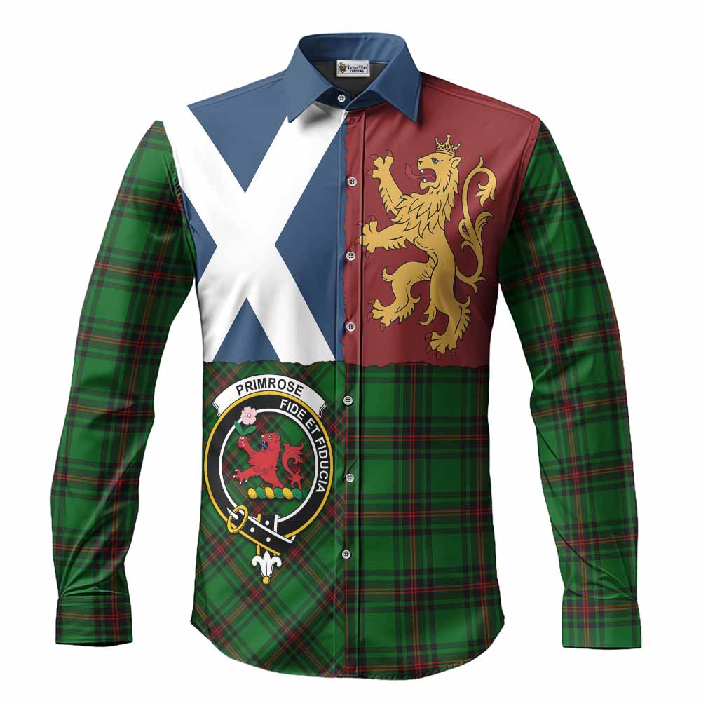 Primrose Crest Tartan Long Sleeve Button Shirts with Lion Rampant Saltire Style