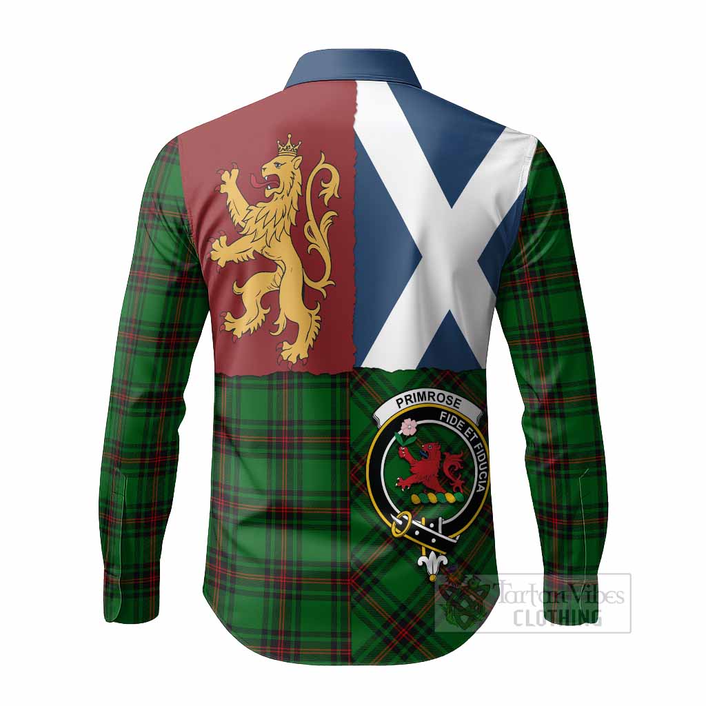 Primrose Crest Tartan Long Sleeve Button Shirts with Lion Rampant Saltire Style
